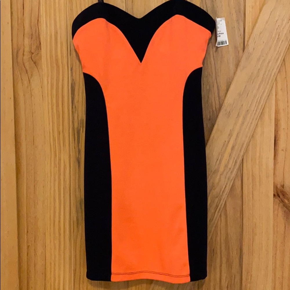 Neon strapless bodycon dress